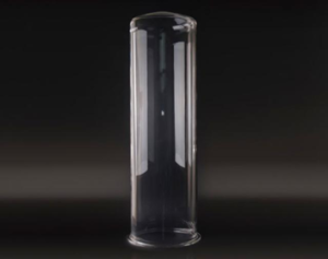 火加工によって滑らかに成形された透明な石英ガラス製シリンダー(円筒)